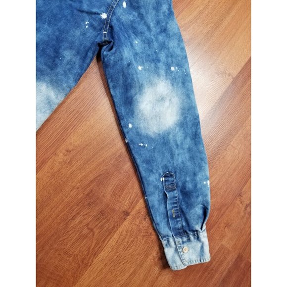 Rocawear  vintage 90s Denim  design Shirt Bleached Spatters large button down - Picture 7 of 10